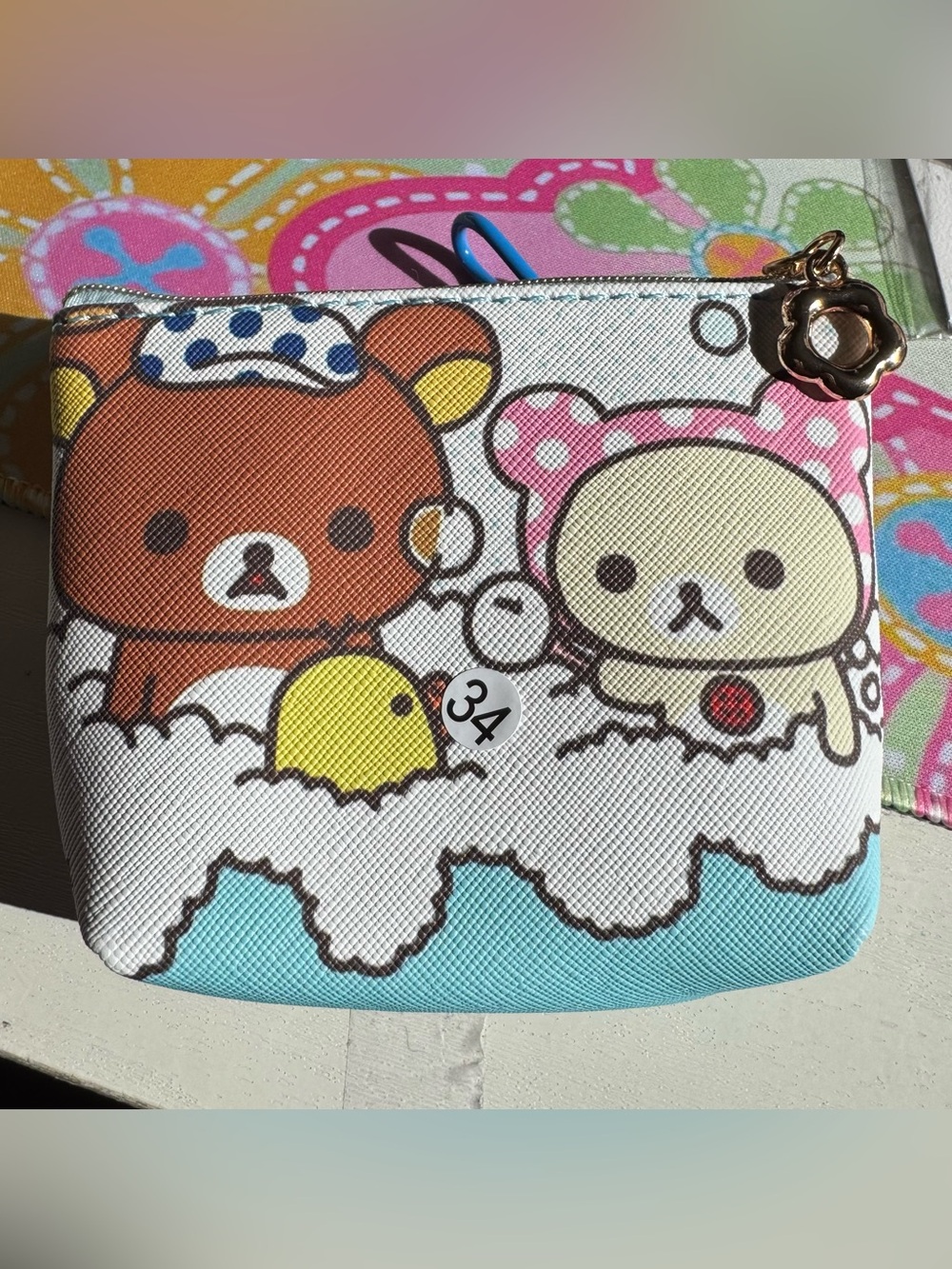 Rilakkuma & Korilakkuma Small Coin Key Zip Pouch in Brown, Cream, Yellow